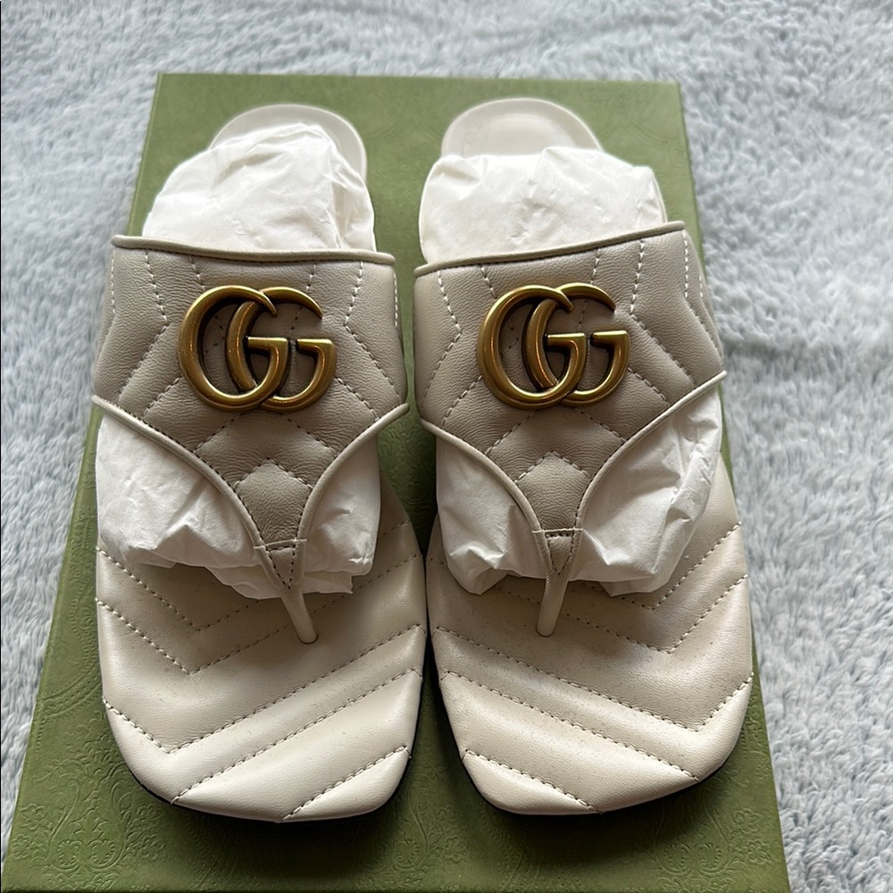 Gucci Women's Cream Double G Thong Sandals authentic